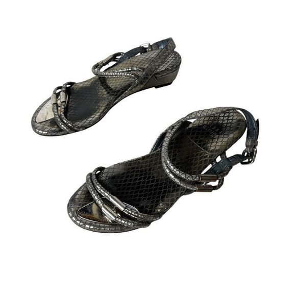 Stuart Weitzman Shoes - Stuart Weitzman Rolldown Metallic Micro-Wedge Sandals